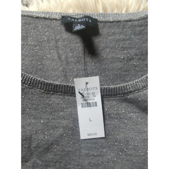NWT Talbots Silver Sparkle Merino Wool Blend Sweater Gray Metallic Size Large - Picture 3 of 9